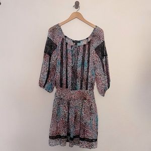 BCBGMAXAZRIA Tahiti Blue Combo Lace Blocked Dress